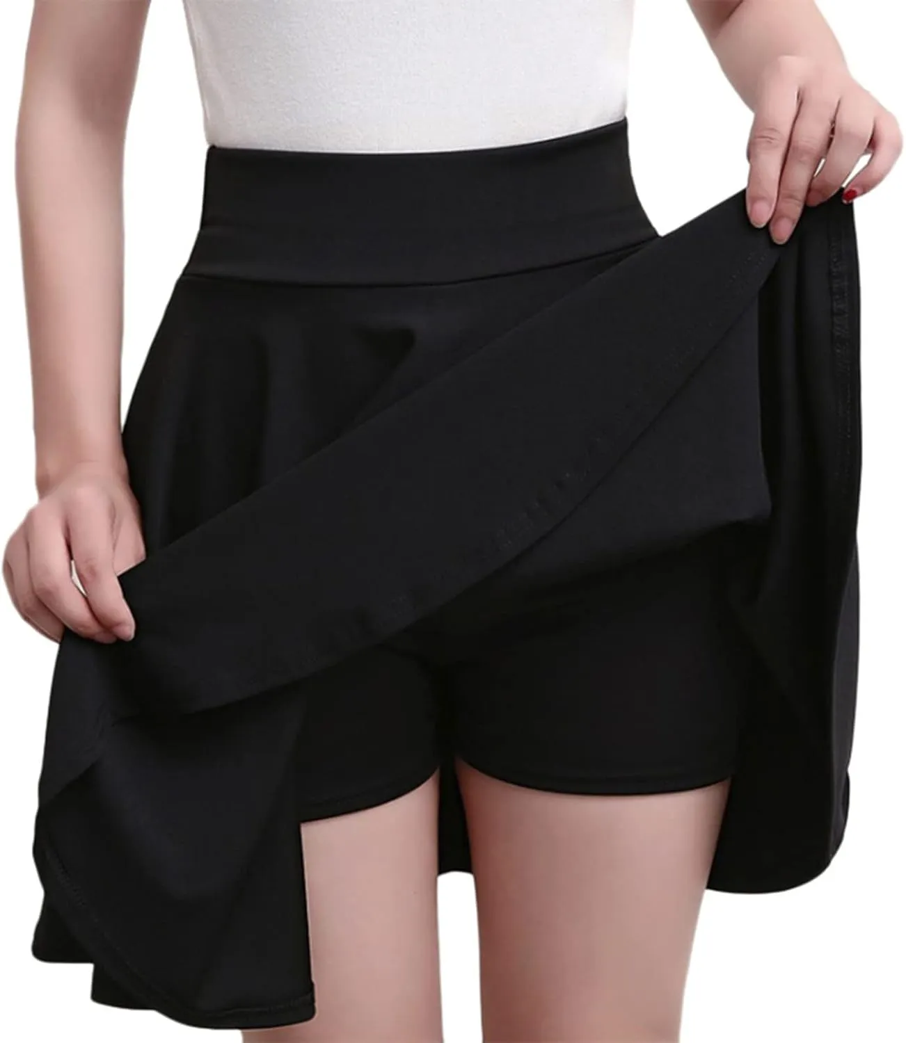 HGps8w Versatile Skirt for Women 2025 Summer Casual Solid High Waisted A-Line Tennis Golf Skorts Bulit-in-Shorts Mini Dress