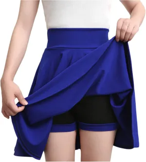 HGps8w Women's Basic A-Line Skirts Versatile Stretchy High Waisted Flared Casual Mini Skater Skirt with Under Shorts