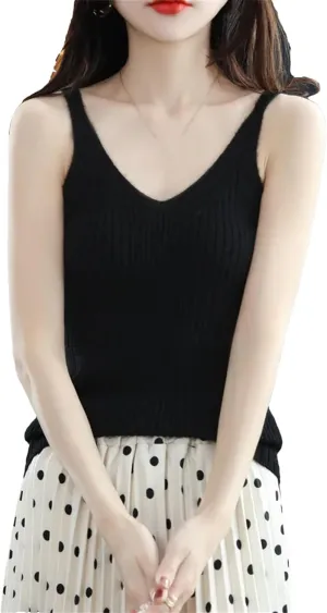 Hgvcfcv Spring Autumn Cashmere Vest Women Merino Wool Sweater Knitted Sleeveless Female Pullover Camisole Shirt Tank Tops