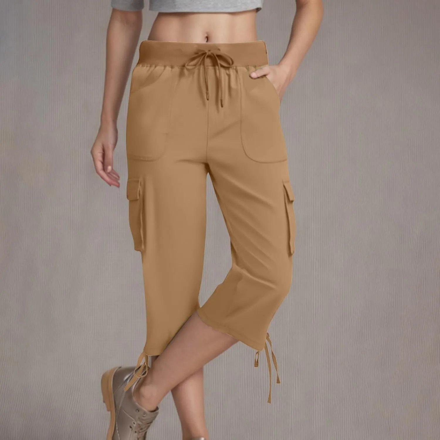 Hiking Capri Cargo Pants Women Lightweight Quick Dry Summer Cropped Trousers Drawstring High Waisted Streetwear Pant