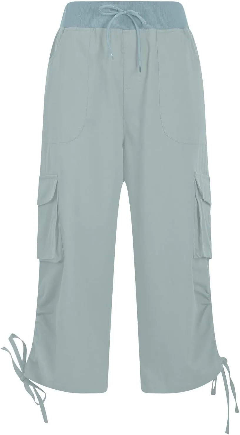 Hiking Capri Cargo Pants Women Lightweight Quick Dry Summer Cropped Trousers Drawstring High Waisted Streetwear Pant