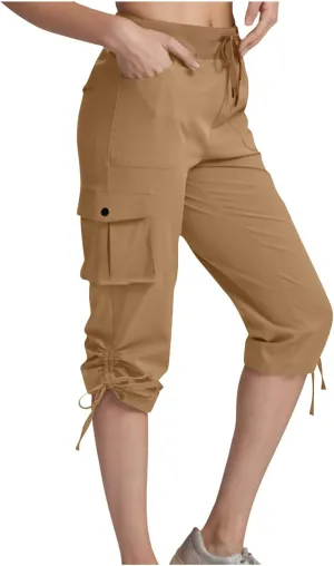 Hiking Capri Cargo Pants Women Lightweight Quick Dry Summer Cropped Trousers Drawstring High Waisted Streetwear Pant
