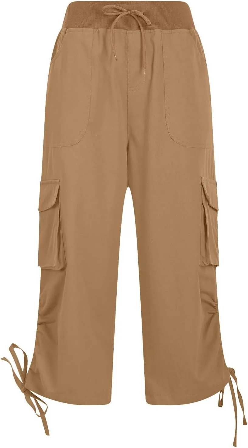 Hiking Capri Cargo Pants Women Lightweight Quick Dry Summer Cropped Trousers Drawstring High Waisted Streetwear Pant