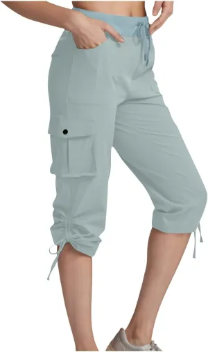 Hiking Capri Cargo Pants Women Lightweight Quick Dry Summer Cropped Trousers Drawstring High Waisted Streetwear Pant