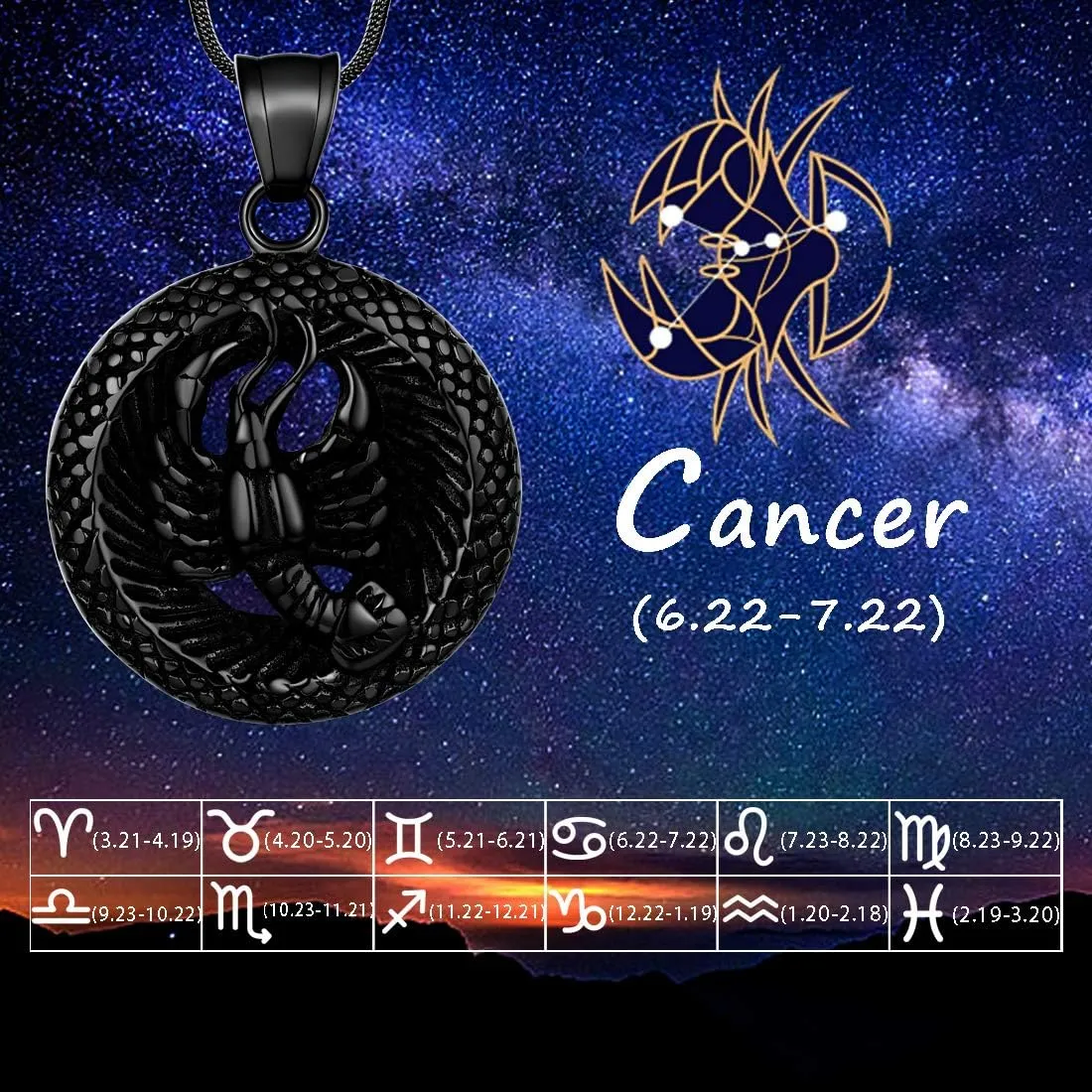 Hipunk 12 Constellation Necklace Zodiac Star Sign Horoscope Pendant 316L Stainless Steel Astrology Birthday Gifts Mens/Women Jewelry