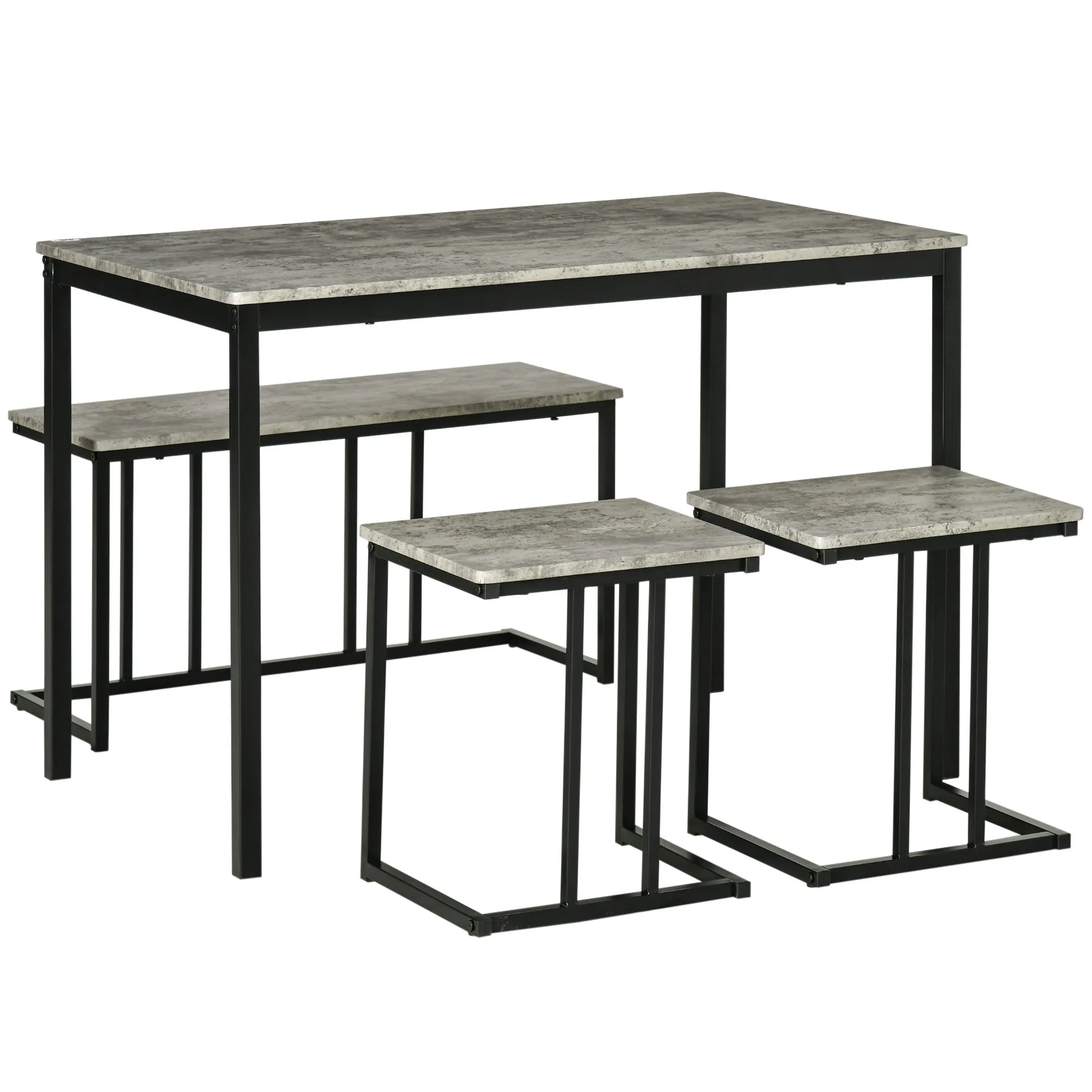 HOMCOM Dining Table Set, Concrete Effect  Table and Chairs for 4 People, Grey