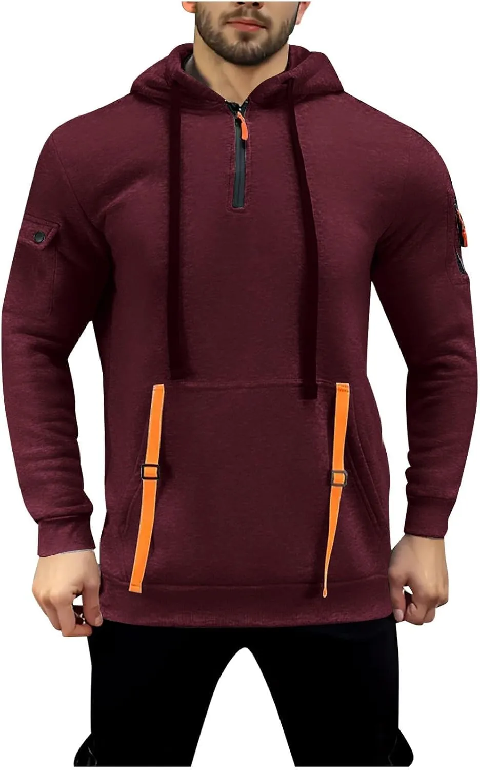 Hoodies For Men Tactical Quarter Zip Pullover Casual Long Sleeve Running Sweatshirt Multiple Pockets Outdoors Hoodie