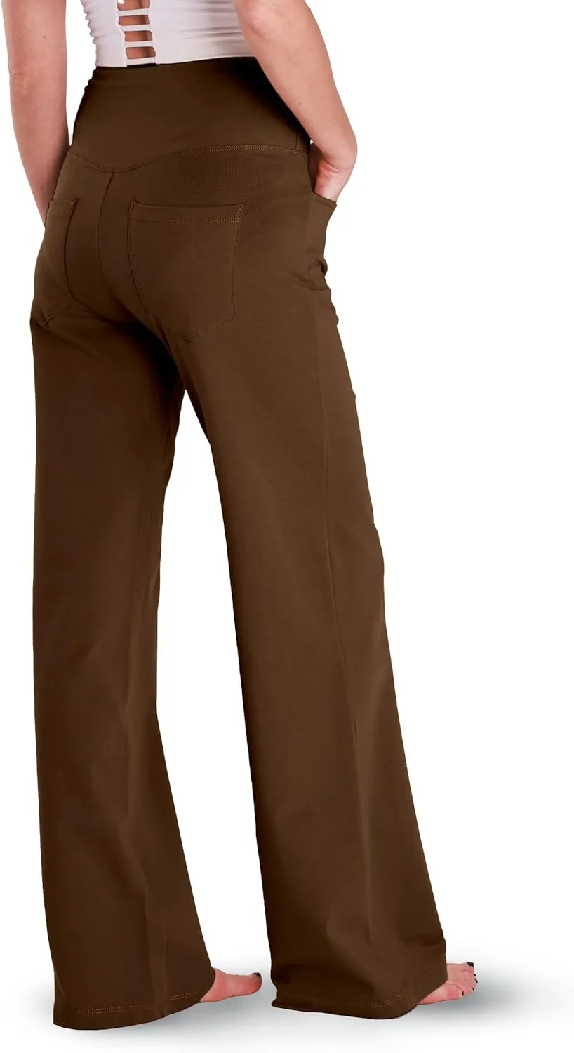 Houmous Wide Leg Pants Women Cotton Yoga Pants 28"/31"/34" High Waist Loose Lounge Stretch Trousers with Pockets