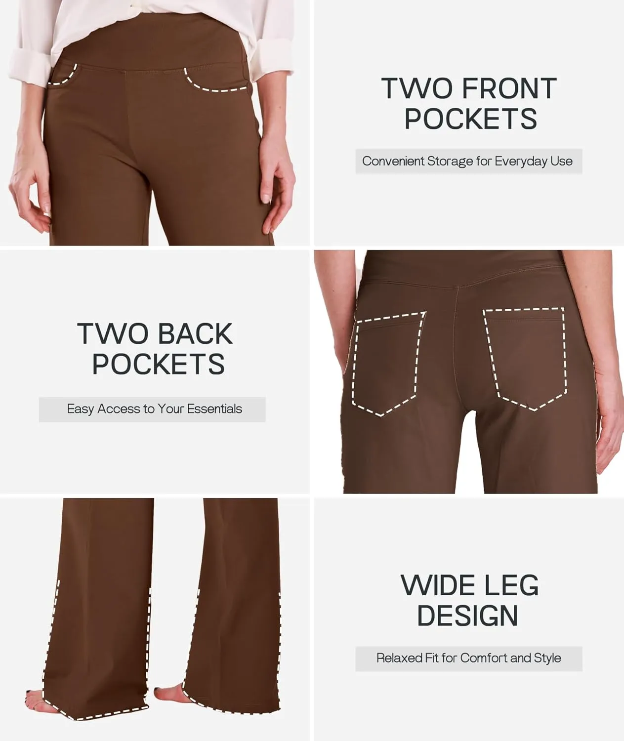 Houmous Wide Leg Pants Women Cotton Yoga Pants 28"/31"/34" High Waist Loose Lounge Stretch Trousers with Pockets