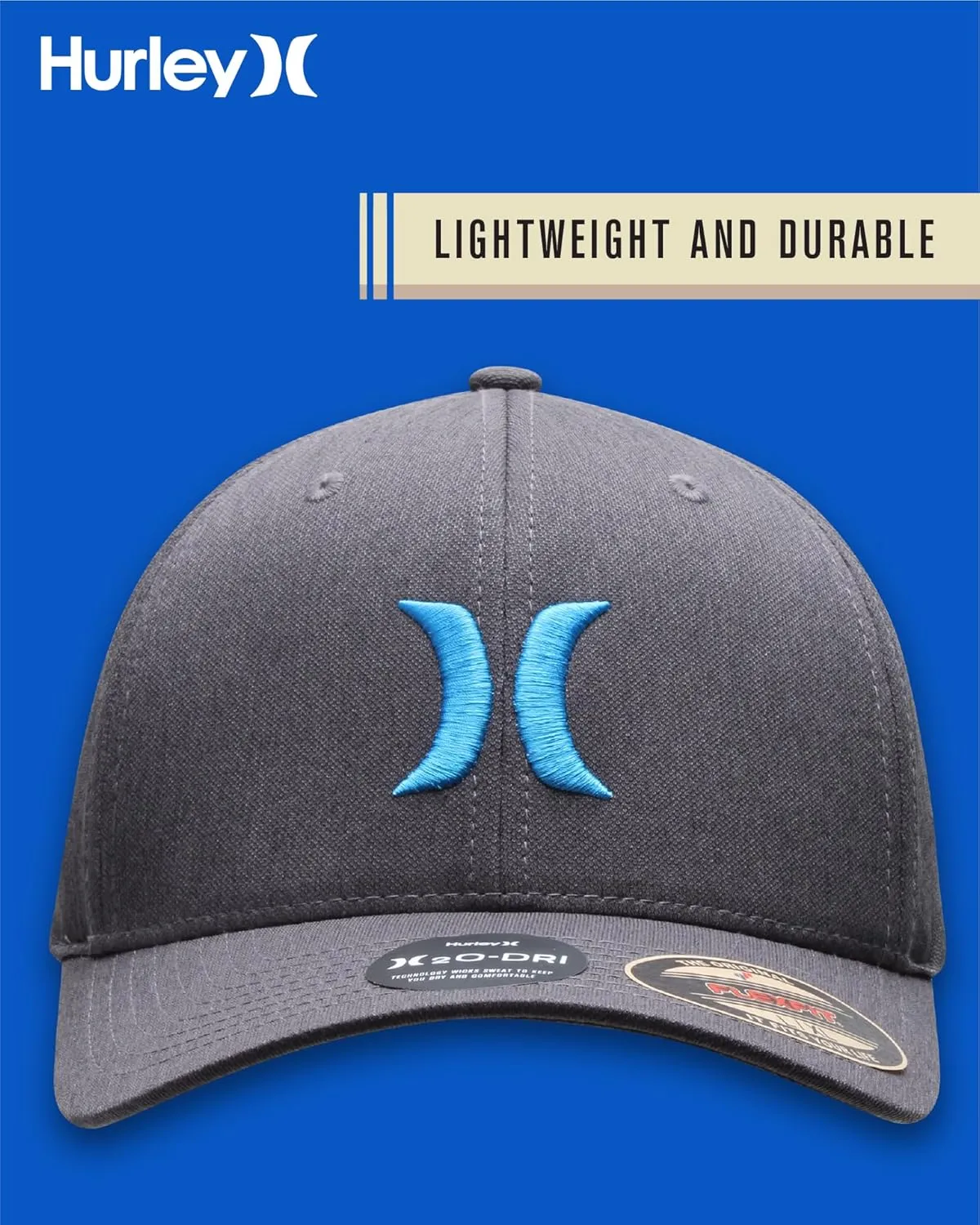 Hurley Mens Baseball Cap - Moisture Wicking Curved Brim Flexfit Fitted Hats for Men with H2O-Dri Sweatband (Sizes: S-XL)