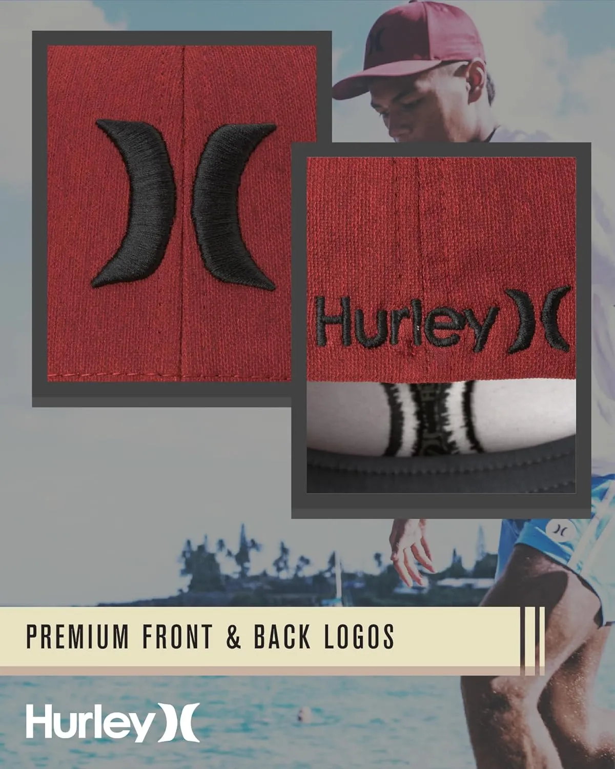 Hurley Mens Baseball Cap - Moisture Wicking Curved Brim Flexfit Fitted Hats for Men with H2O-Dri Sweatband (Sizes: S-XL)
