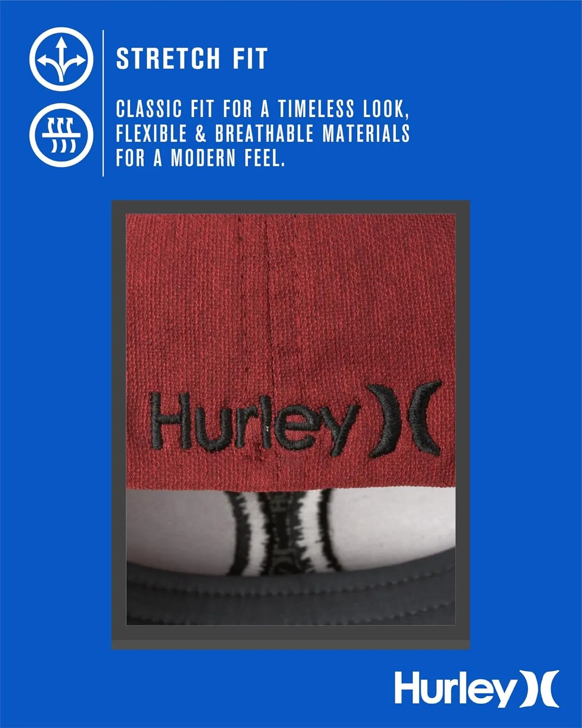 Hurley Mens Baseball Cap - Moisture Wicking Curved Brim Flexfit Fitted Hats for Men with H2O-Dri Sweatband (Sizes: S-XL)