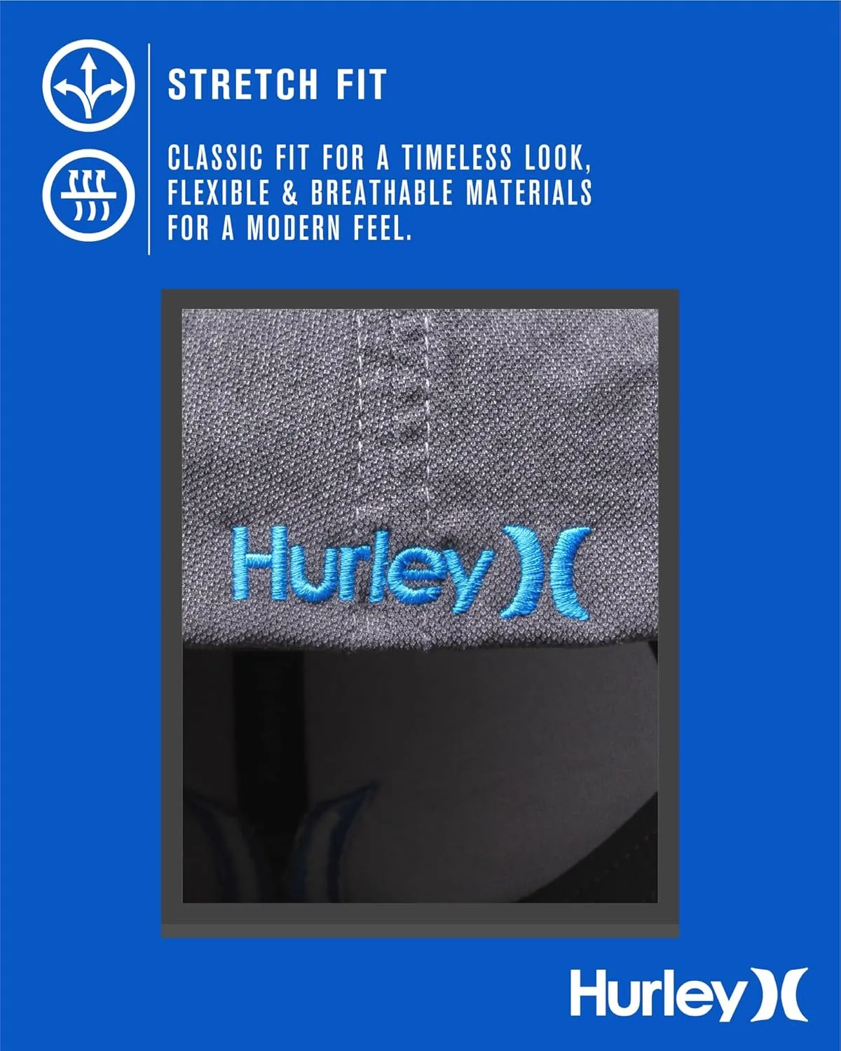 Hurley Mens Baseball Cap - Moisture Wicking Curved Brim Flexfit Fitted Hats for Men with H2O-Dri Sweatband (Sizes: S-XL)