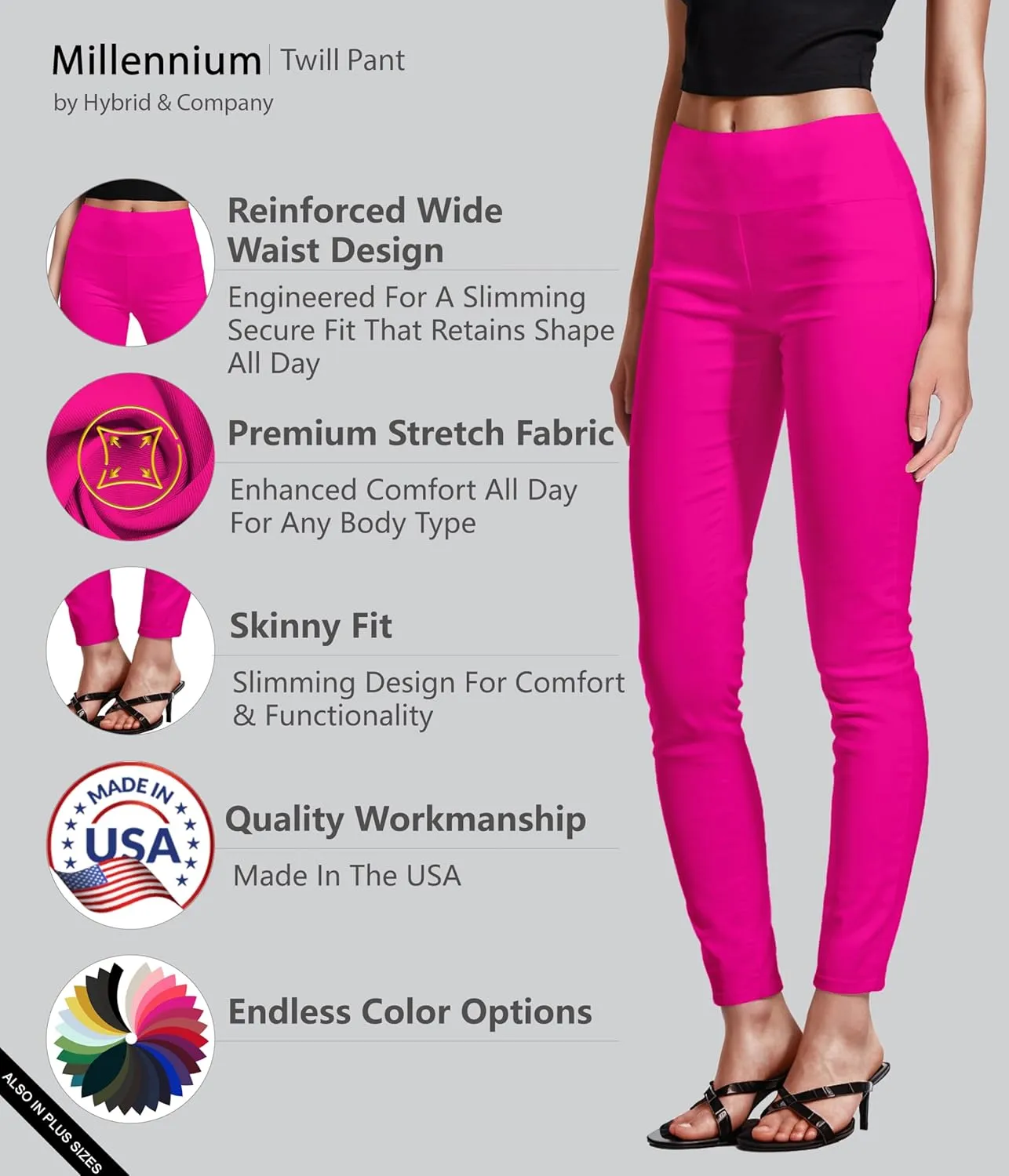 Hybrid & Company Super Comfy Stretch with Full Elastic Waist Pull On Millennium Twill Pant
