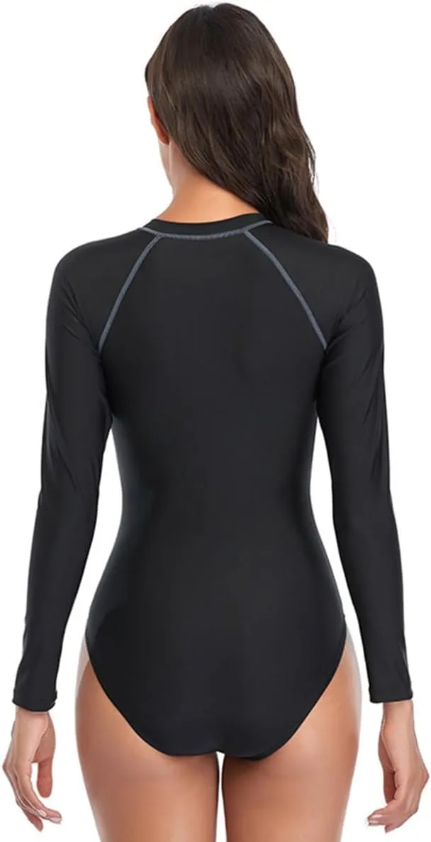 IBTOM CASTLE Women Long Sleeve Rash Guard Swimsuit UV Protection Zipper Front Printed Surfing Athletic Swim Wear Bathing Suit