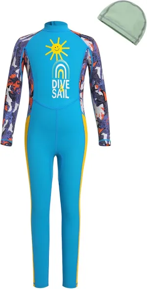 IDOPIP Kids Boys Girls Color Block One Piece Swimsuit Swimwear Long Sleeve Rash Guard Sunsuit Wetsuit Beachwear Bathing Suit