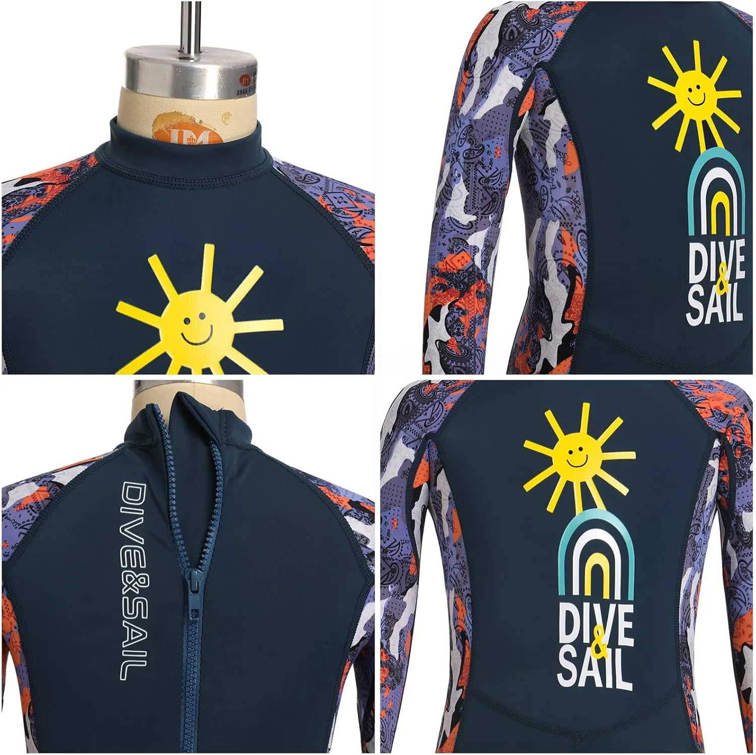 IDOPIP Kids Boys Girls Color Block One Piece Swimsuit Swimwear Long Sleeve Rash Guard Sunsuit Wetsuit Beachwear Bathing Suit