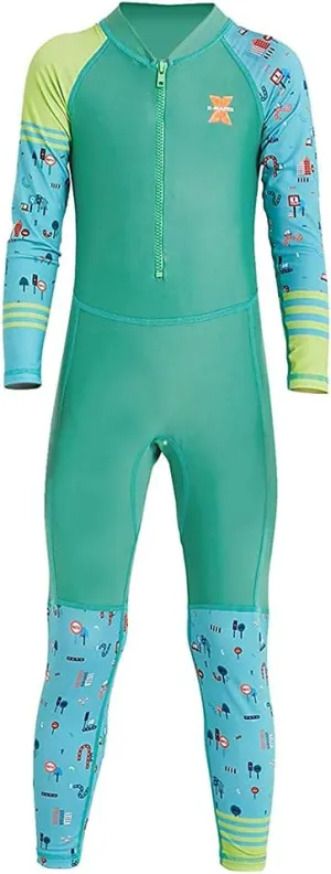 IDOPIP Kids Boys Girls Color Block One Piece Swimsuit Swimwear Long Sleeve Rash Guard Sunsuit Wetsuit Beachwear Bathing Suit