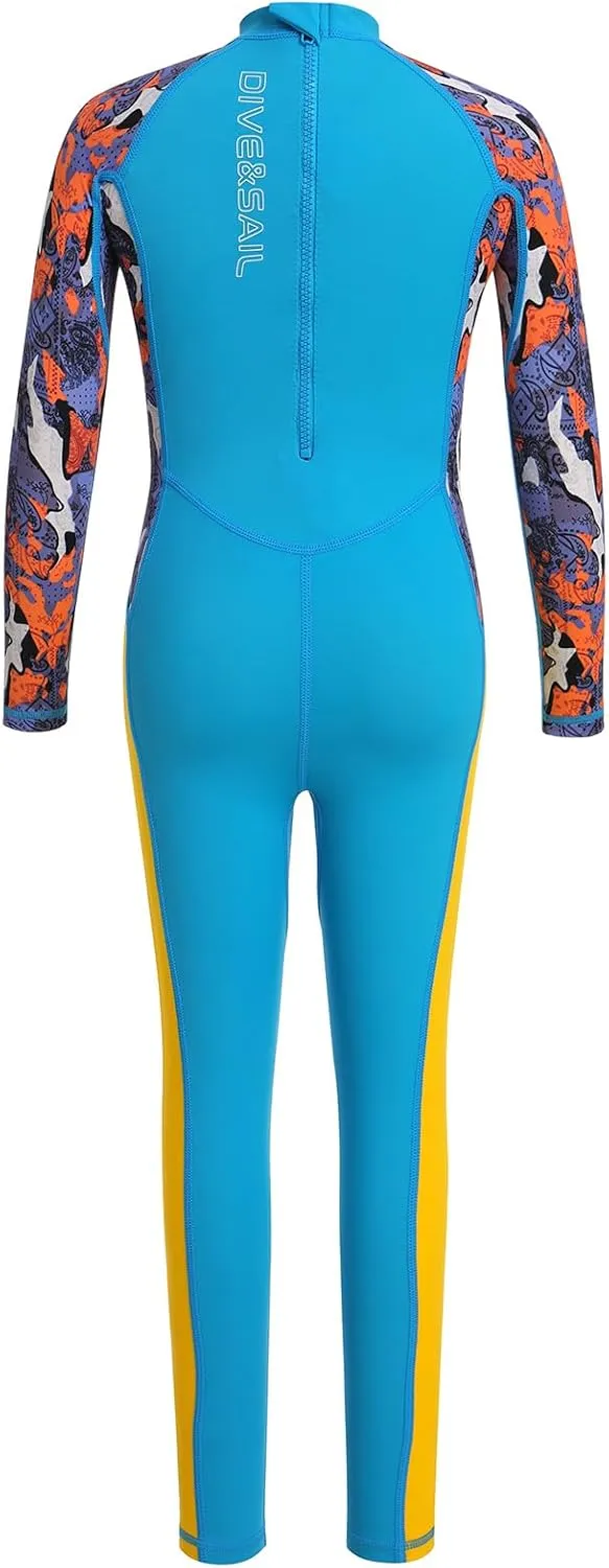 IDOPIP Kids Boys Girls Color Block One Piece Swimsuit Swimwear Long Sleeve Rash Guard Sunsuit Wetsuit Beachwear Bathing Suit