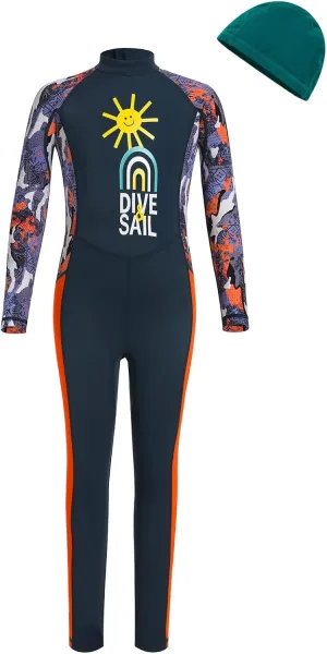 IDOPIP Kids Boys Girls Color Block One Piece Swimsuit Swimwear Long Sleeve Rash Guard Sunsuit Wetsuit Beachwear Bathing Suit