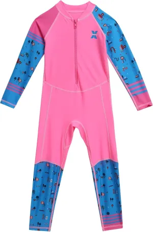 IDOPIP Kids Boys Girls Color Block One Piece Swimsuit Swimwear Long Sleeve Rash Guard Sunsuit Wetsuit Beachwear Bathing Suit