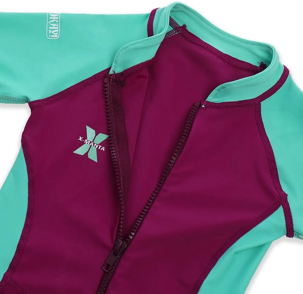 IDOPIP Kids Boys Girls Color Block One Piece Swimsuit Swimwear Long Sleeve Rash Guard Sunsuit Wetsuit Beachwear Bathing Suit