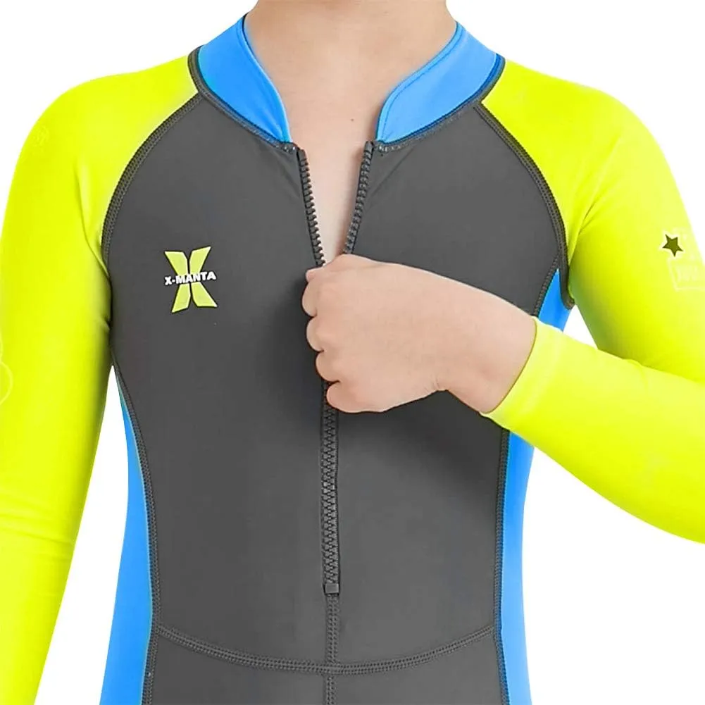 IDOPIP Kids Boys Girls Color Block One Piece Swimsuit Swimwear Long Sleeve Rash Guard Sunsuit Wetsuit Beachwear Bathing Suit