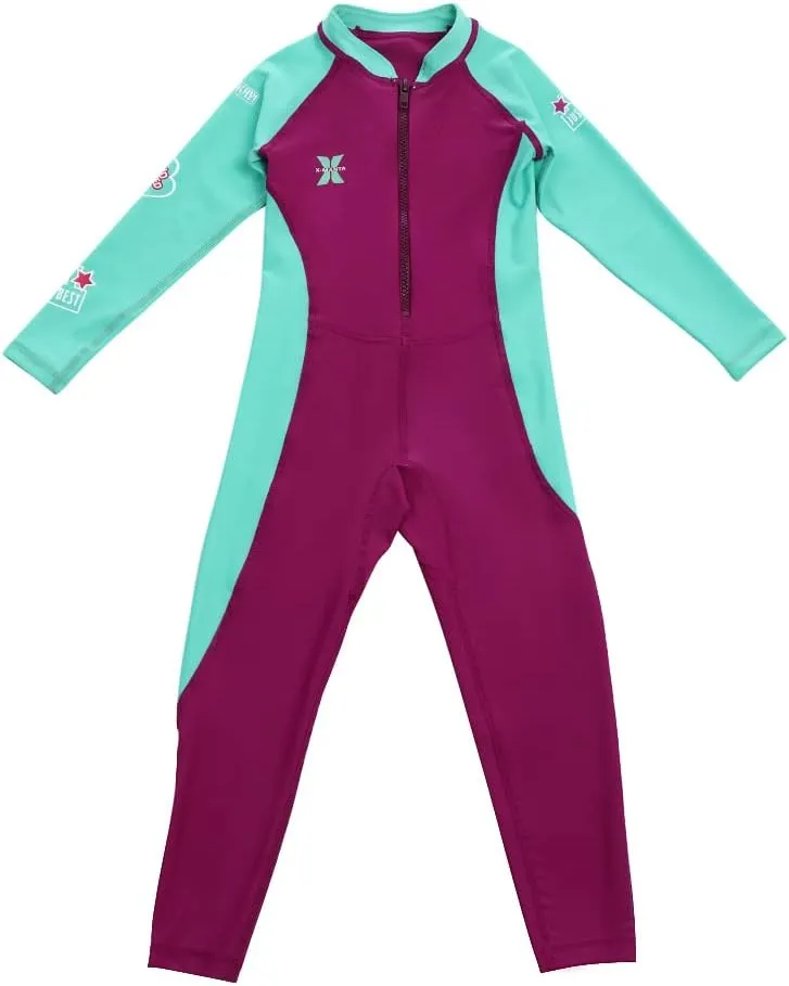 IDOPIP Kids Boys Girls Color Block One Piece Swimsuit Swimwear Long Sleeve Rash Guard Sunsuit Wetsuit Beachwear Bathing Suit