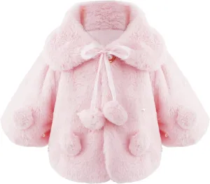 iiniim Toddler Baby Girls Faux Fur Coat Cloak Jacket Dress Cover Cape Poncho for Wedding Birthday Winter Warm Outerwear