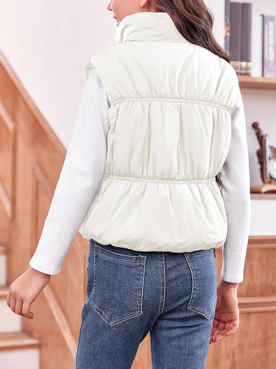 Imily Bela Girls Puffer Vest Stand Collar Sleeveless Warm Jacket Cute Outerwear With Pockets 7-14 Years