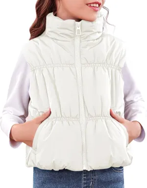 Imily Bela Girls Puffer Vest Stand Collar Sleeveless Warm Jacket Cute Outerwear With Pockets 7-14 Years