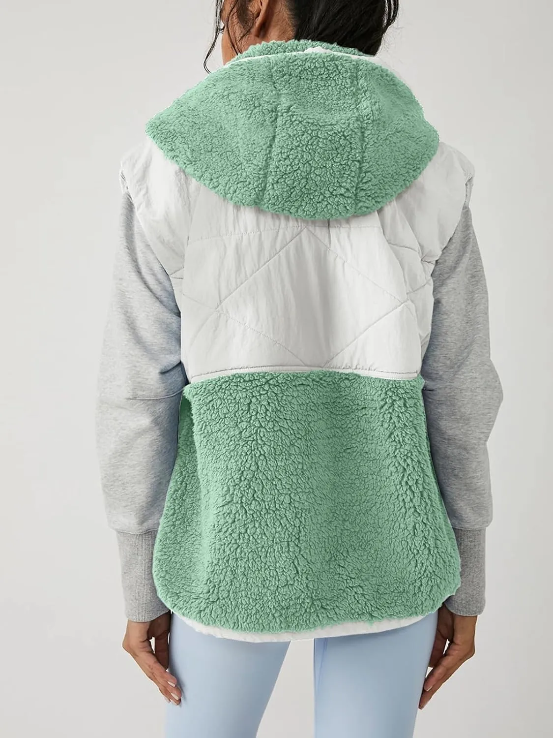 Imily Bela Womens Winter Sherpa Fleece Vest Stand Collar Button Down Sleeveless Jacket Casual Hooded Coat Outerwear