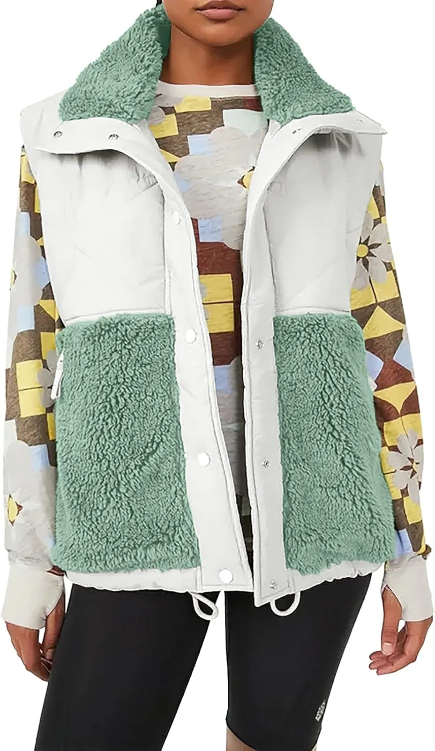 Imily Bela Womens Winter Sherpa Fleece Vest Stand Collar Button Down Sleeveless Jacket Casual Hooded Coat Outerwear
