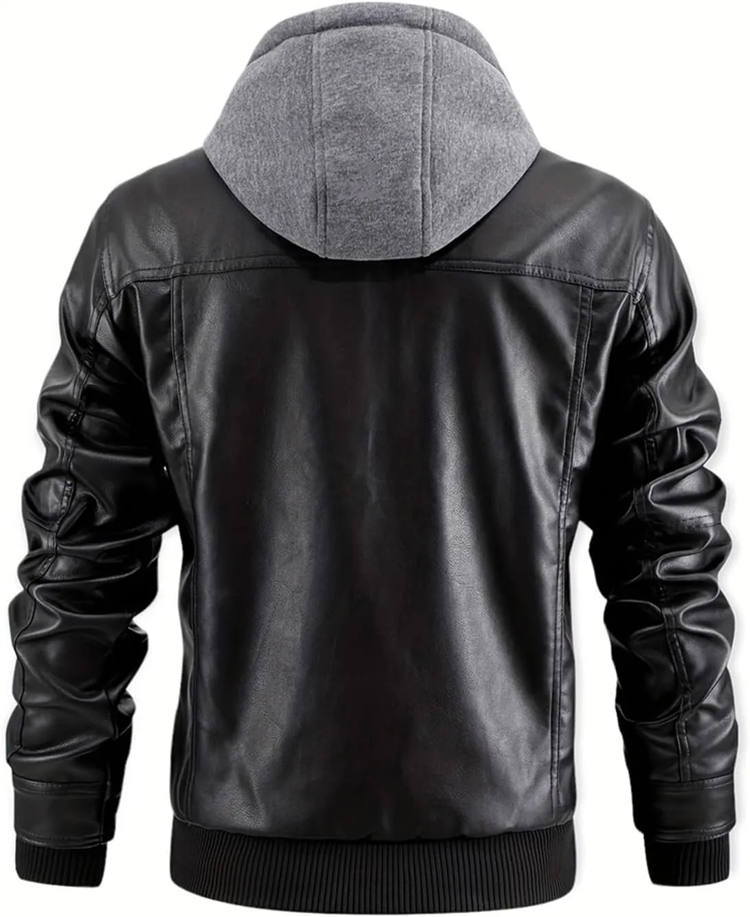 INVACHI Mens Leather Jacket Vintage Motorcycle Biker Jackets Faux Leather Outwear with Removable Hood