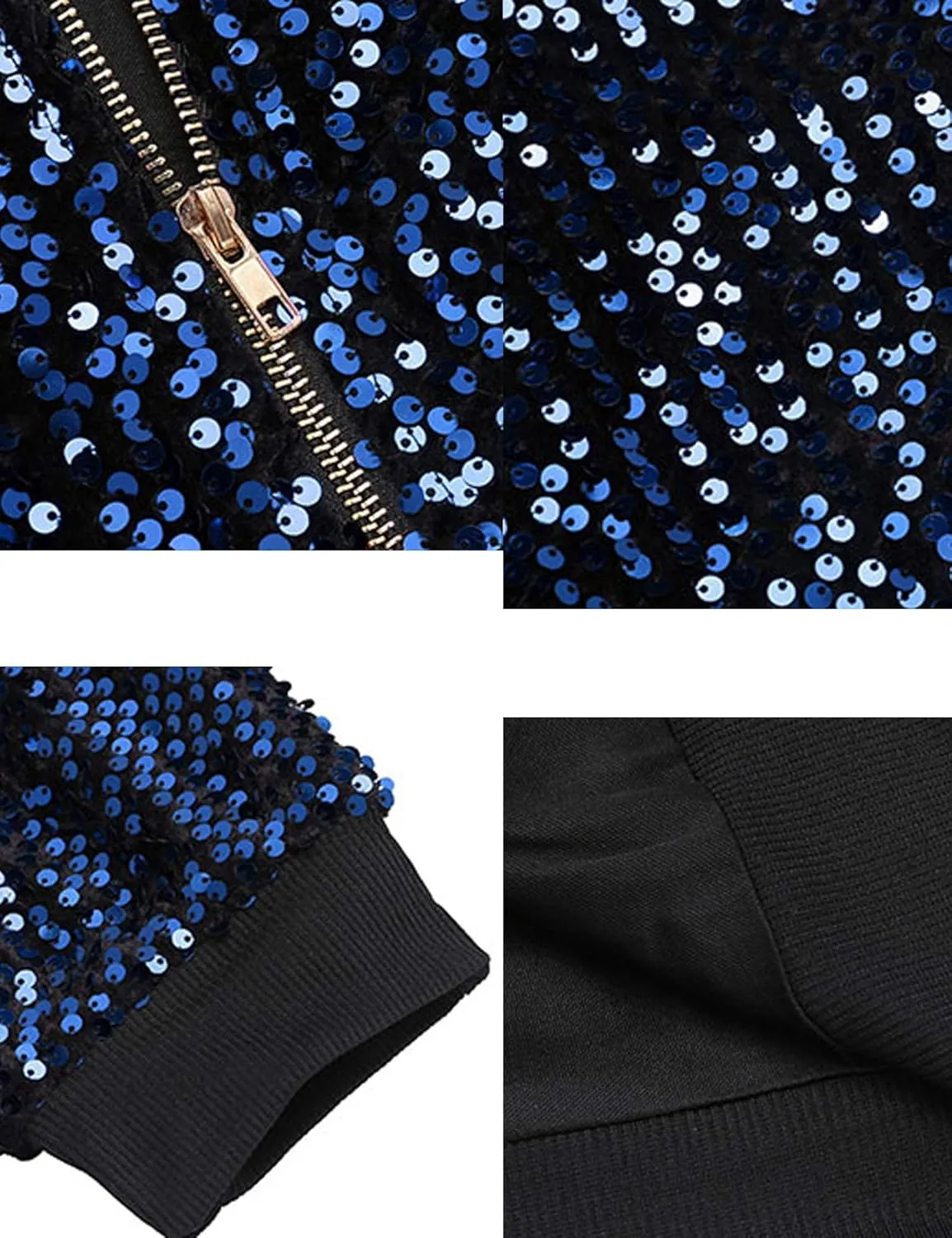 IN'VOLAND Womens Sequin Jacket Plus Size Sparkle Long Sleeve Jackets Front Zip Loose Casual Blazer Bomber Jacket with Pockets
