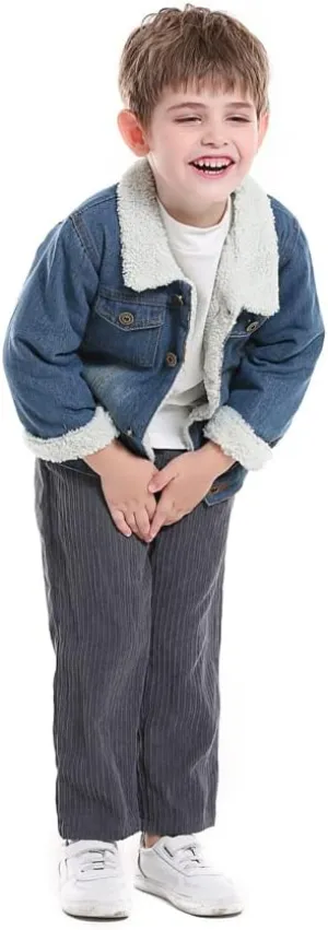 Irsutey Toddler Baby Little Boys Denim Jacket Fleece Lined Cute Sherpa Collar Button Down Jean Coats Children Basic Outerwear