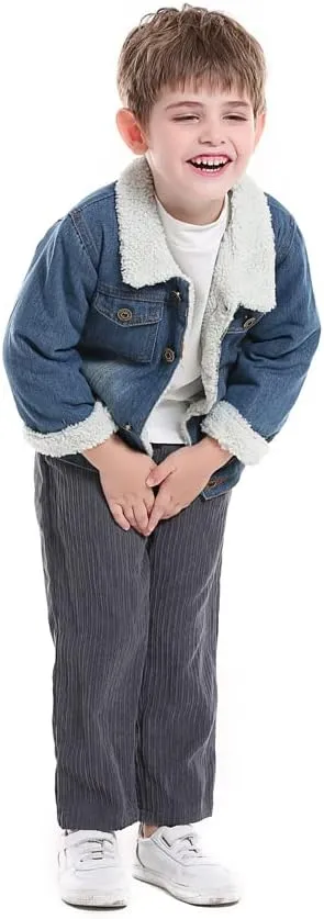 Irsutey Toddler Baby Little Boys Denim Jacket Fleece Lined Cute Sherpa Collar Button Down Jean Coats Children Basic Outerwear