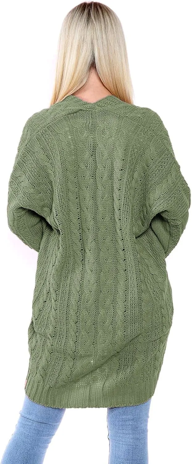 Janisramone Ladies Chunky Cardigans, Oversized Cable Knitted Cape Cardigan, Warm Open Front Long Cardigan with Pockets Women