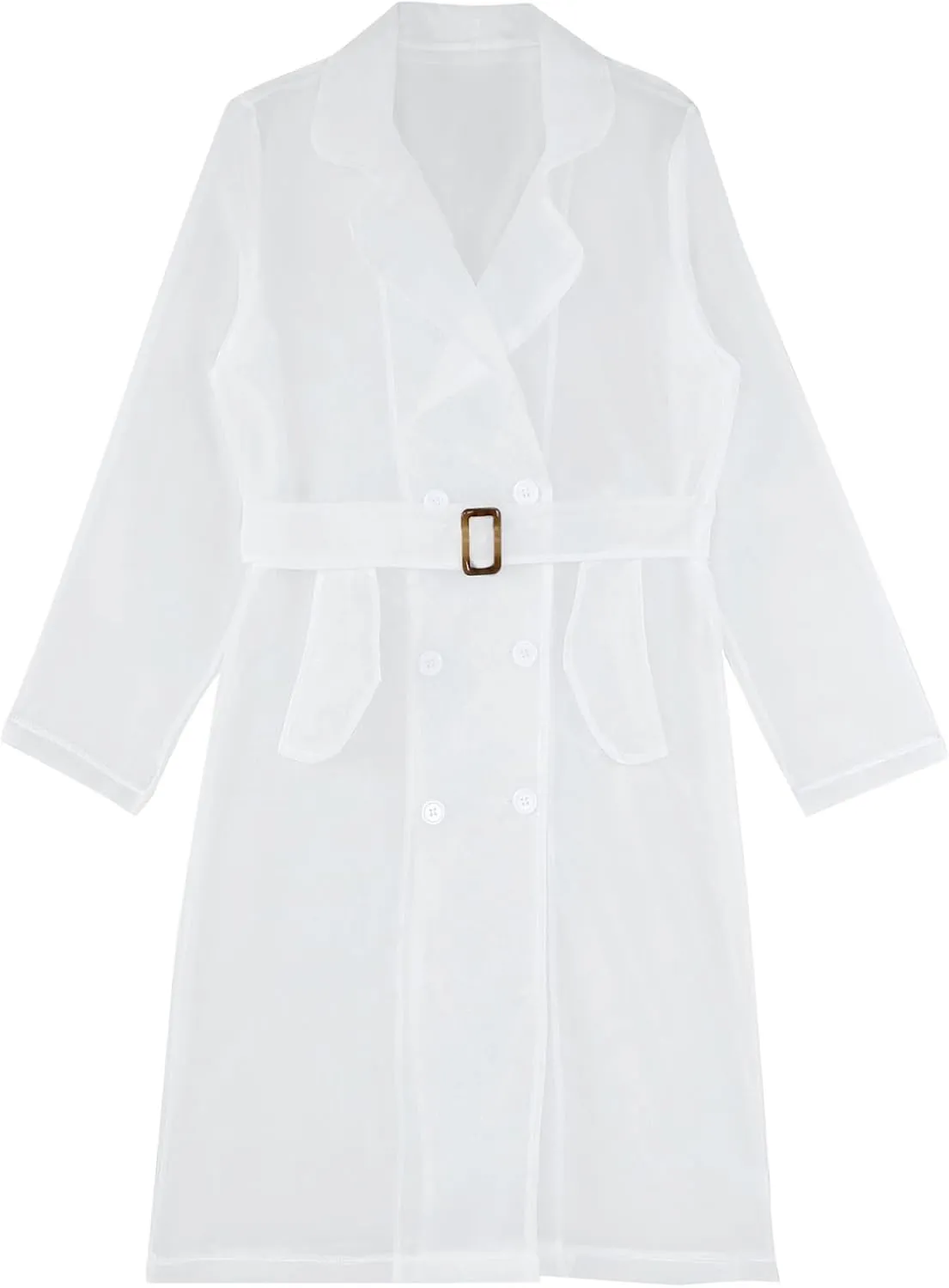 JEATHA Trench Coats for Women Sheer Mesh Organza Jackets Notch Lapel Double Breasted Outerwear Sun Protection Clothing