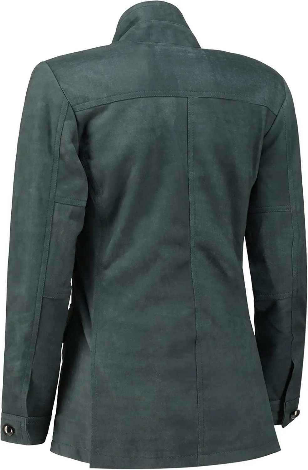 Jild Fancy 5-Button Four Pocket Double Back Slit Leather Blazer Women - Vintage Suede Look Cuff Sleeves Leather Jacket Women