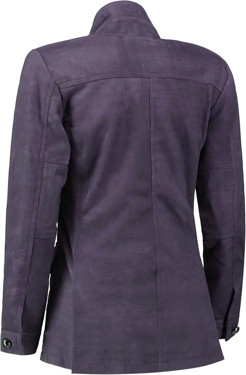Jild Fancy 5-Button Four Pocket Double Back Slit Leather Blazer Women - Vintage Suede Look Cuff Sleeves Leather Jacket Women