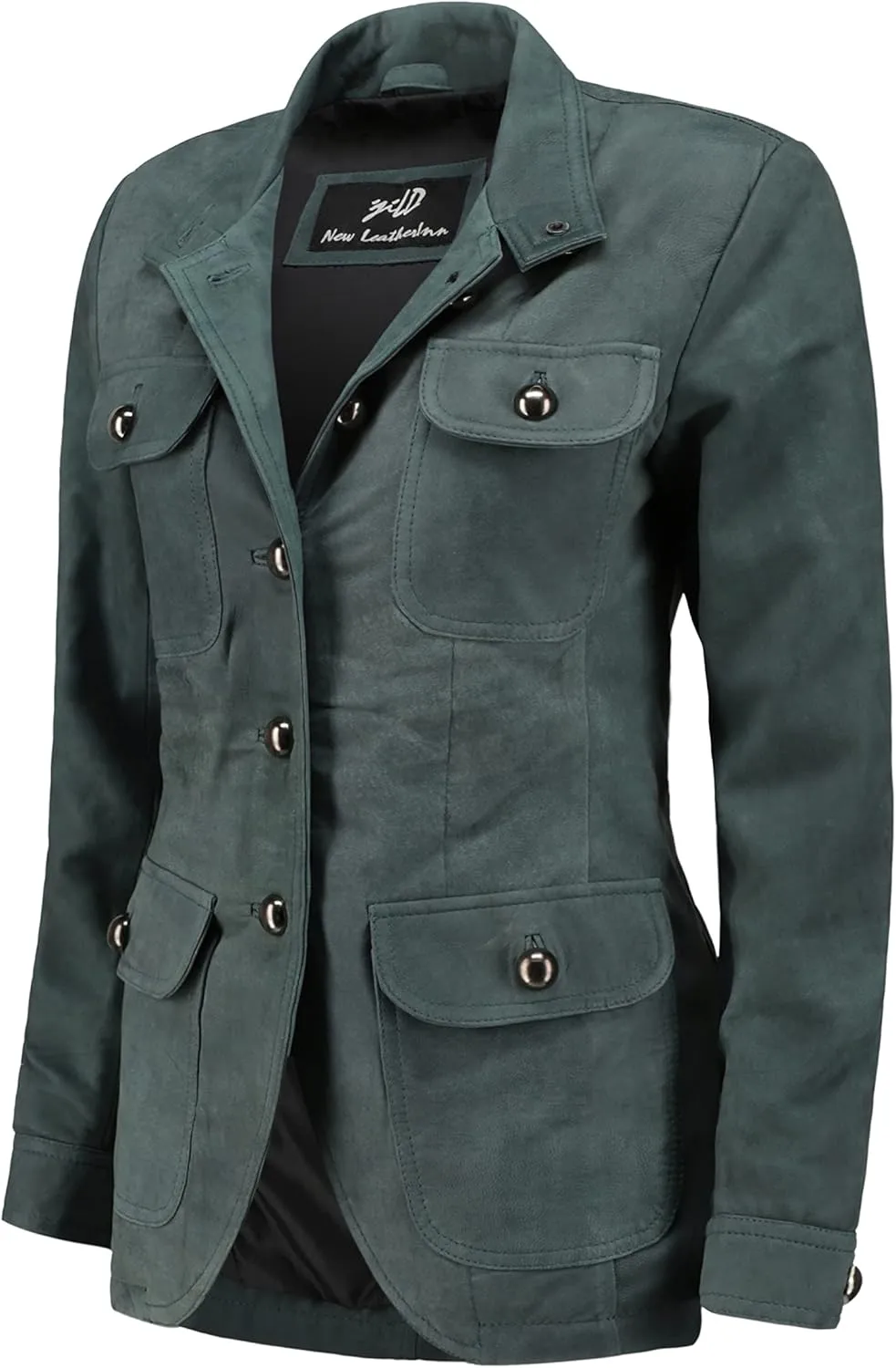 Jild Fancy 5-Button Four Pocket Double Back Slit Leather Blazer Women - Vintage Suede Look Cuff Sleeves Leather Jacket Women