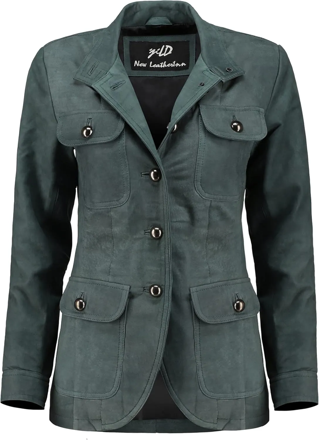 Jild Fancy 5-Button Four Pocket Double Back Slit Leather Blazer Women - Vintage Suede Look Cuff Sleeves Leather Jacket Women