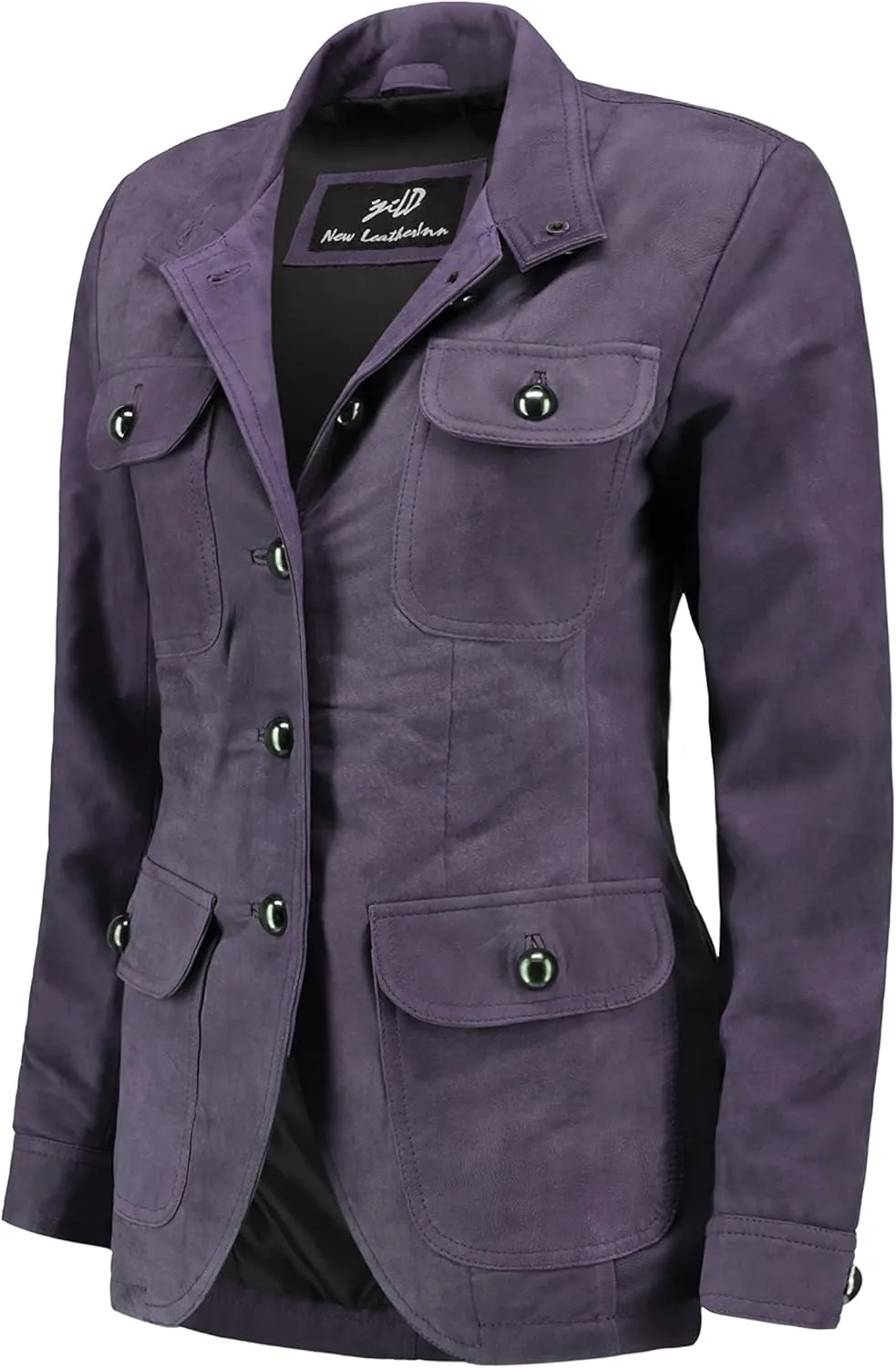 Jild Fancy 5-Button Four Pocket Double Back Slit Leather Blazer Women - Vintage Suede Look Cuff Sleeves Leather Jacket Women