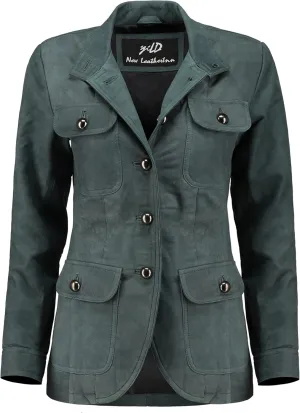 Jild Fancy 5-Button Four Pocket Double Back Slit Leather Blazer Women - Vintage Suede Look Cuff Sleeves Leather Jacket Women