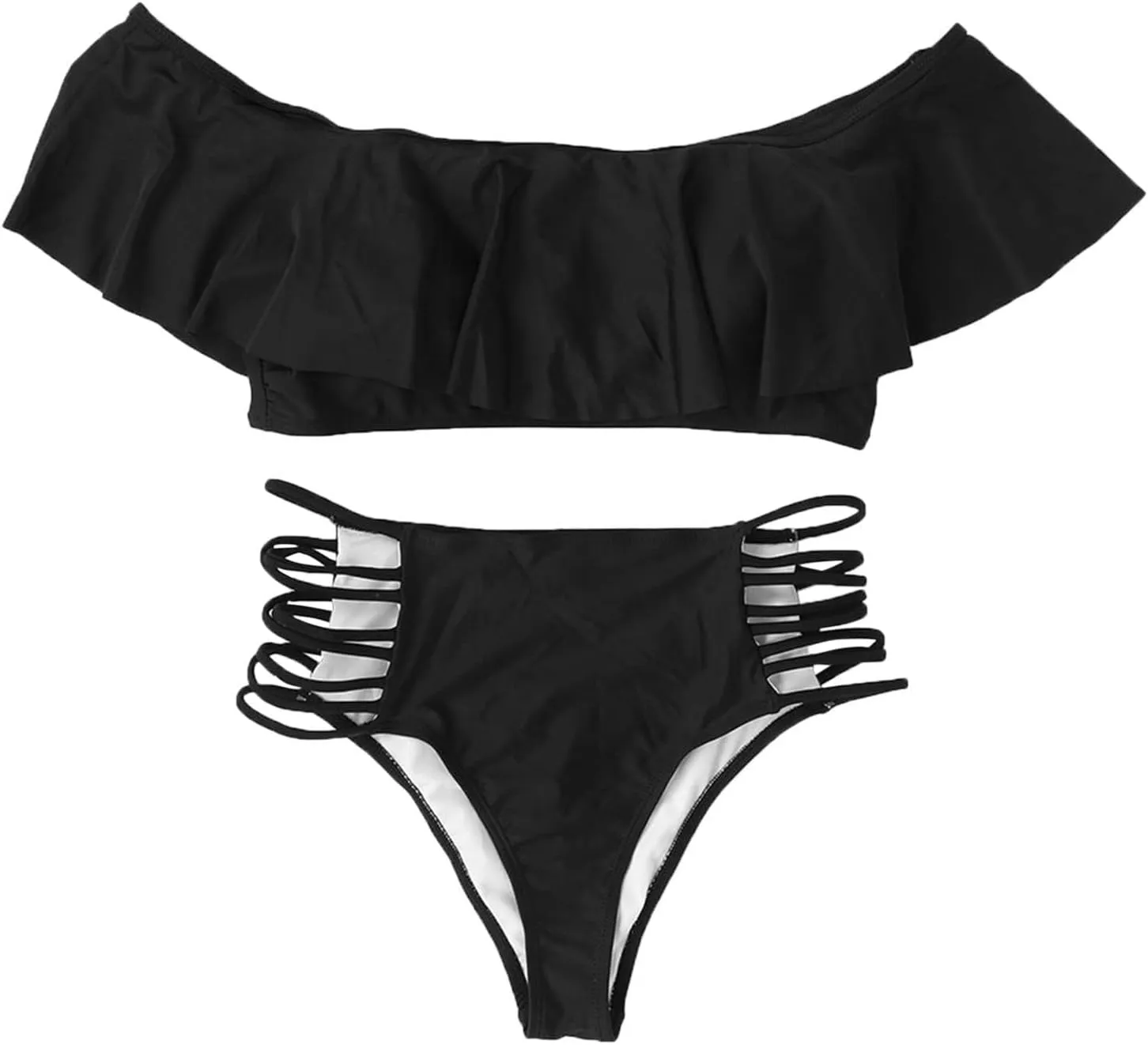 jsaierl Women Sexy Cut Out 2 Piece Bandeau Swimsuits Fashion Strapless Ruffle Bikini Sets High Wasited Tummy Control Swimwear