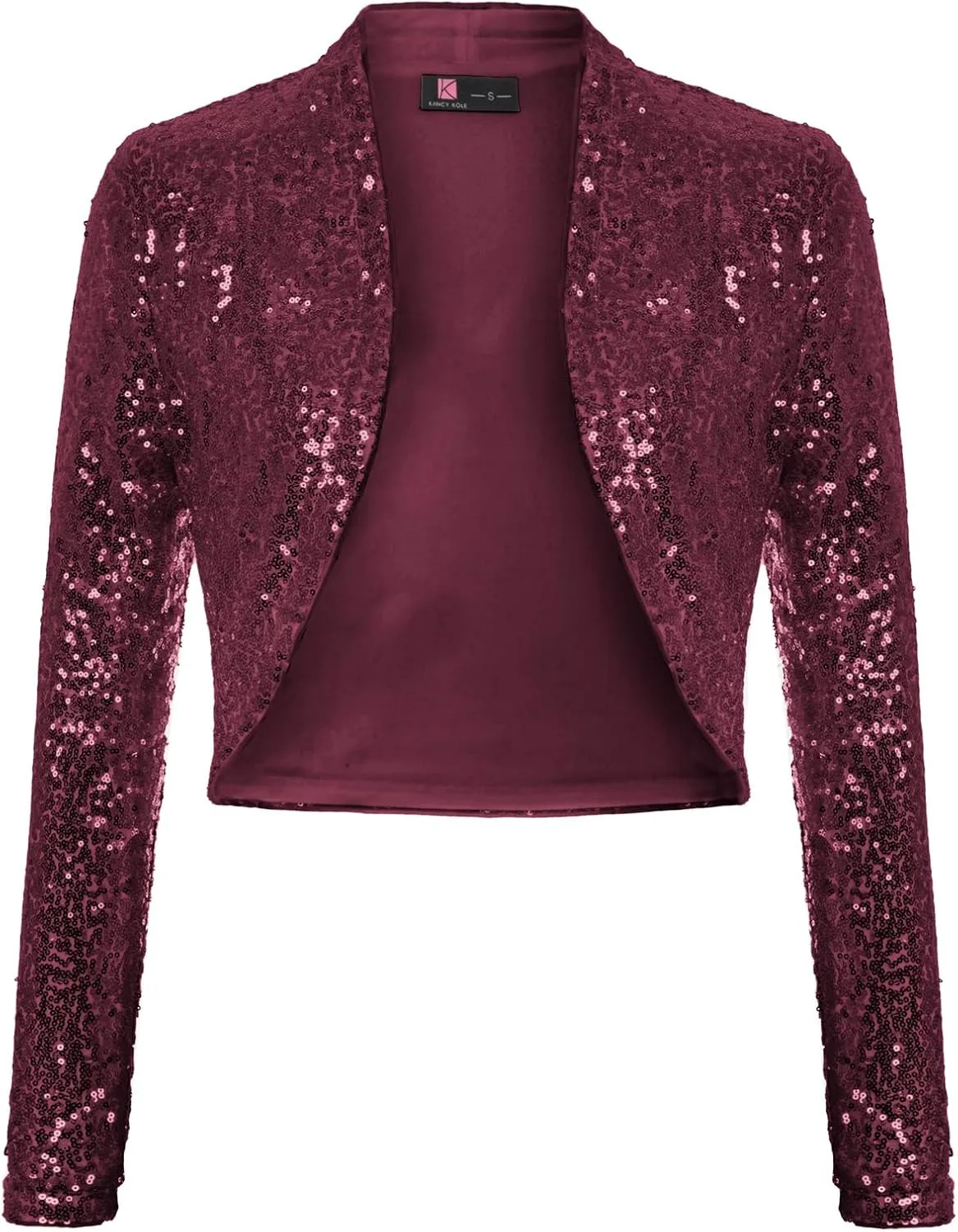 KANCY KOLE Women's Sequin Shrug Long Sleeve Open Front Cropped Bolero Jackets S-XXL