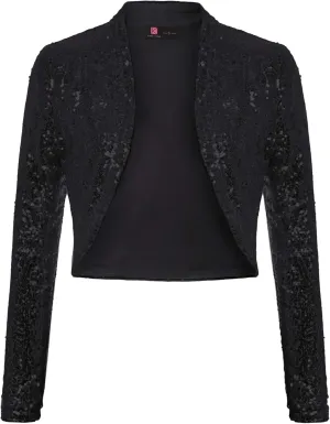 KANCY KOLE Women's Sequin Shrug Long Sleeve Open Front Cropped Bolero Jackets S-XXL