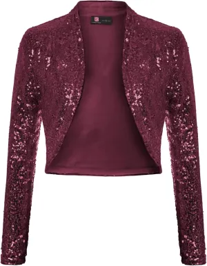 KANCY KOLE Women's Sequin Shrug Long Sleeve Open Front Cropped Bolero Jackets S-XXL