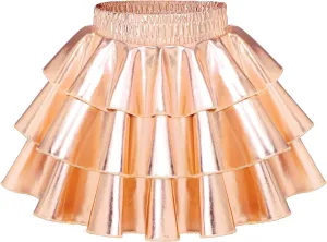 KEREDA Girls Metallic Skirt 3-Layer Ruffle Kids Sparkly Skirt for Girls 6-14 Y